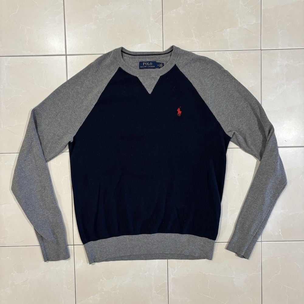 Vintage Polo Ralph Lauren Crewneck Sweater Men's M Navy Raglan Red Pony Y2K